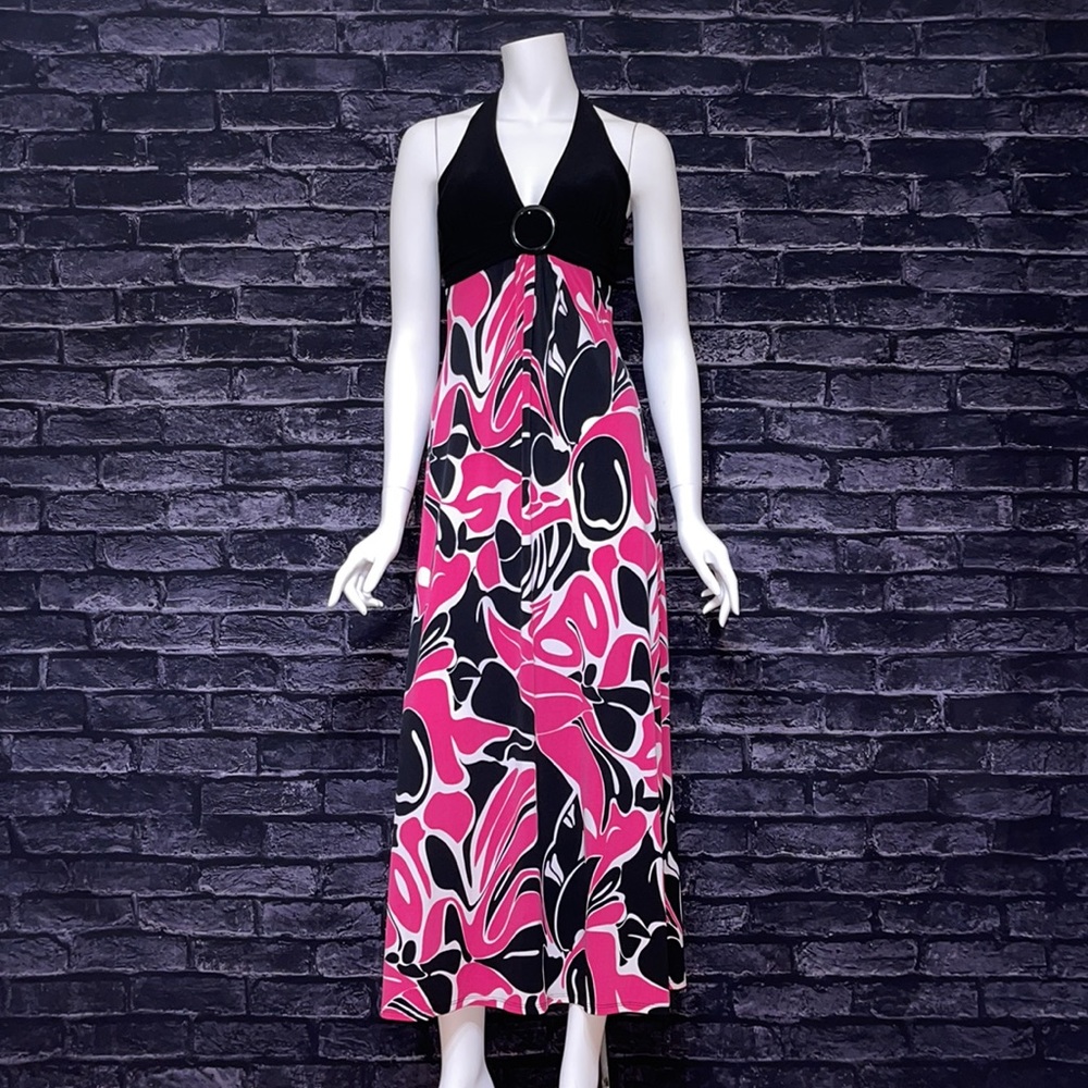 Print Halter Style Abstract Maxi Dress S Has been altered by Seamstress